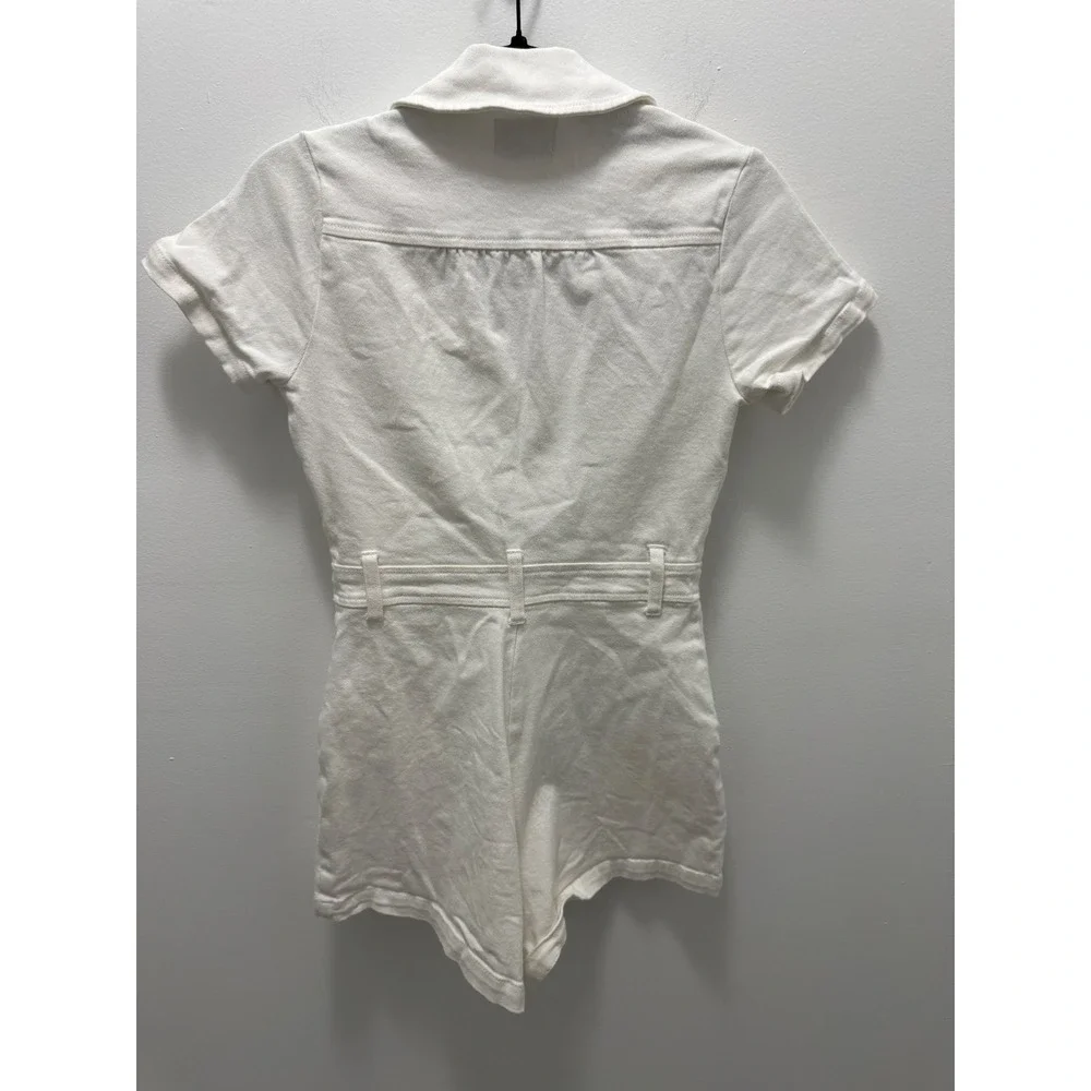 Show Me Your Mumu Outlaw Romper Pearly White Denim Short Sleeve Utility Small